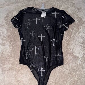 Rue21 Black Sheer Cross Bodysuit